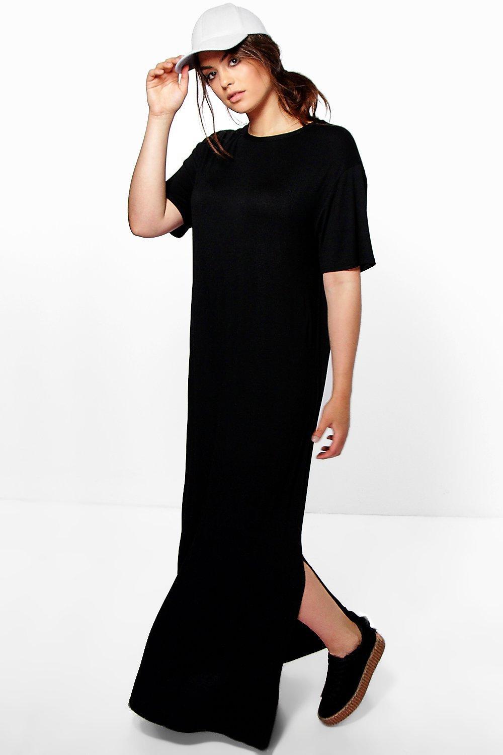 Boohoo Synthetic Plus Elisa T-shirt Maxi Dress in Black - Lyst