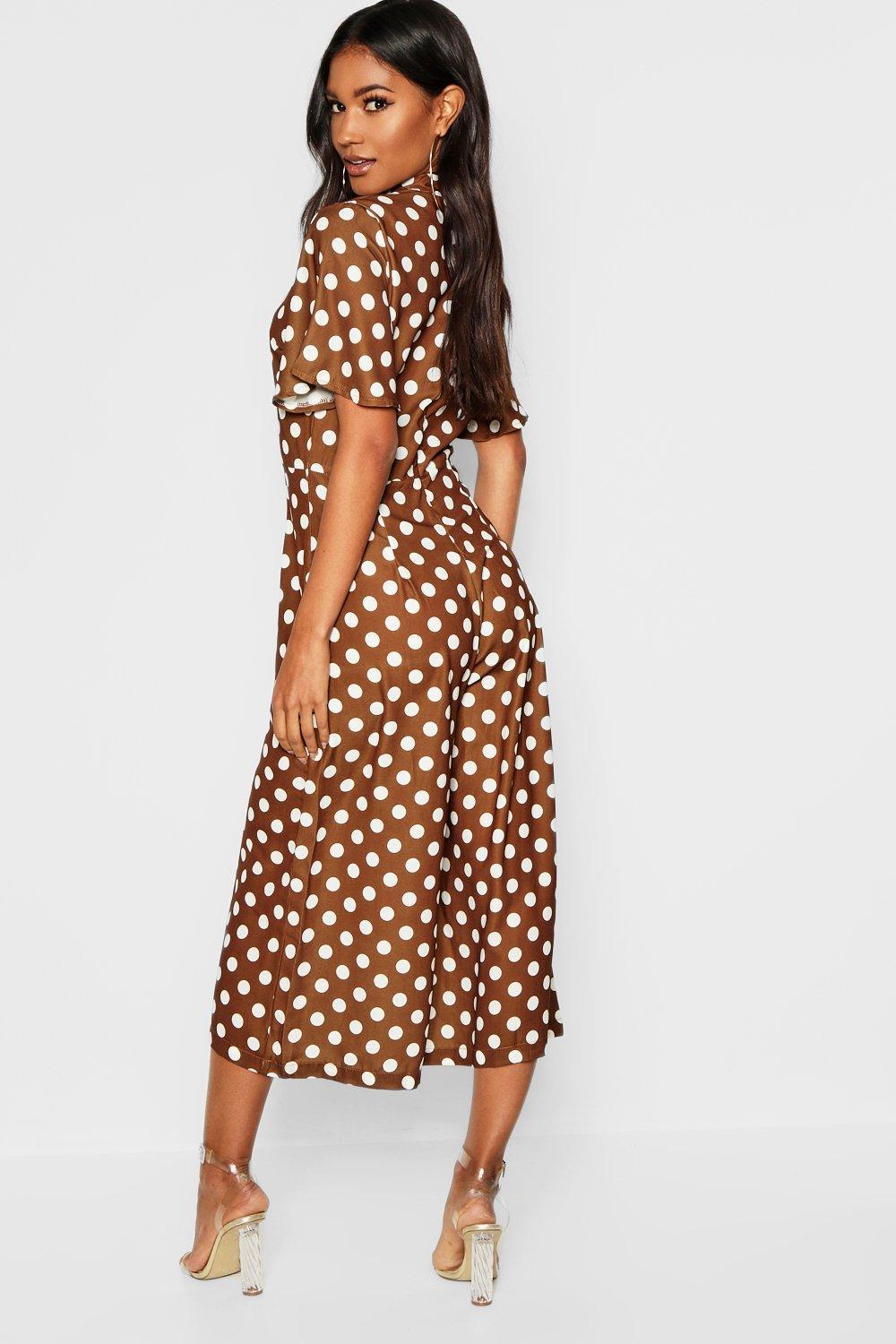 tan polka dot jumpsuit