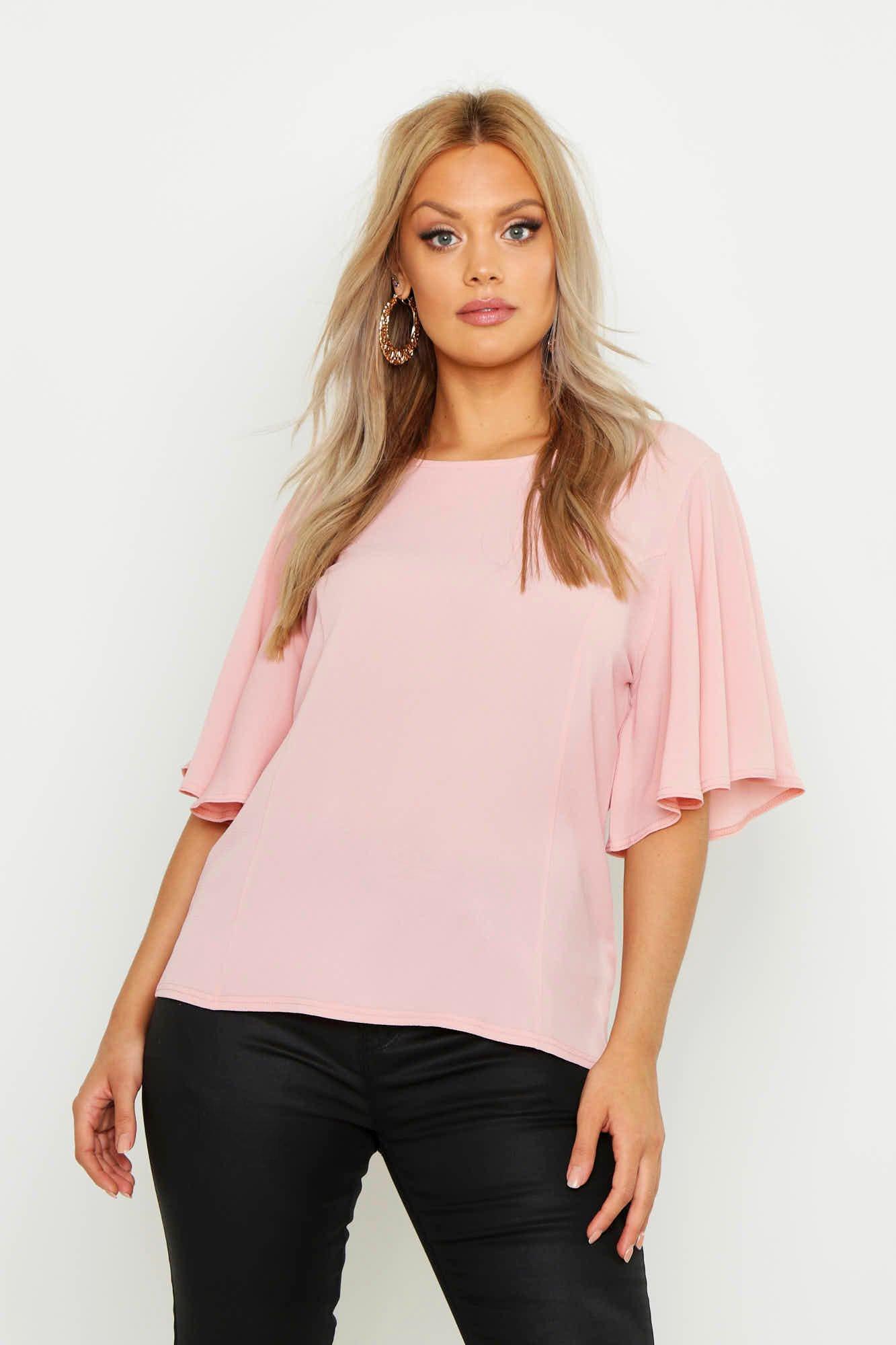 Lyst Boohoo Plus Angel Sleeve Fit & Flare Top in Pink