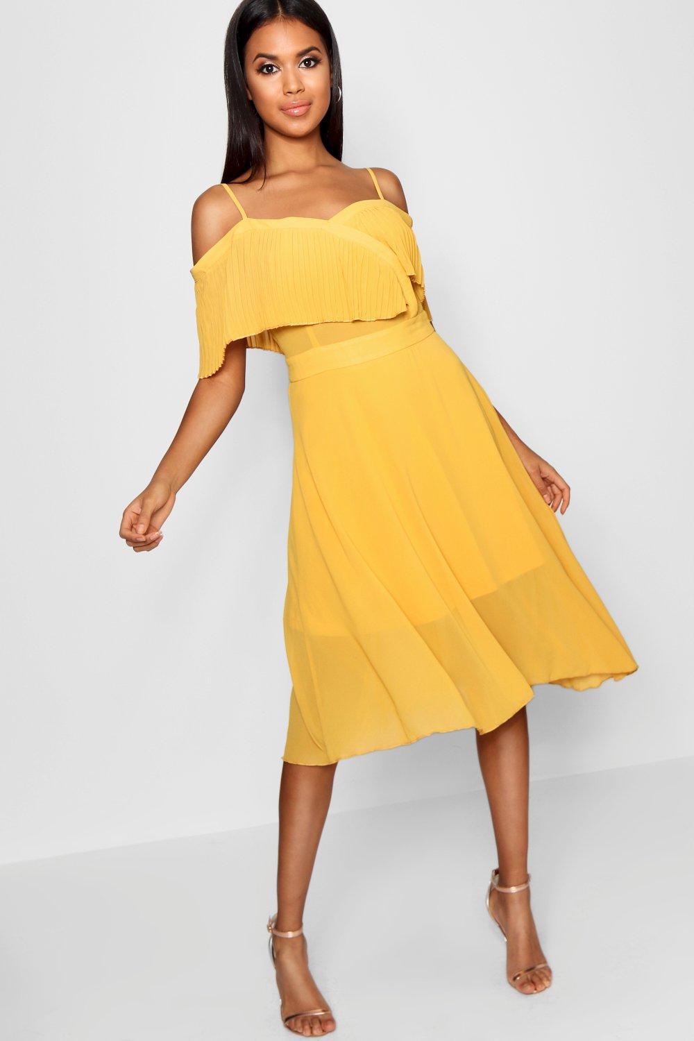 yellow midi skater dress
