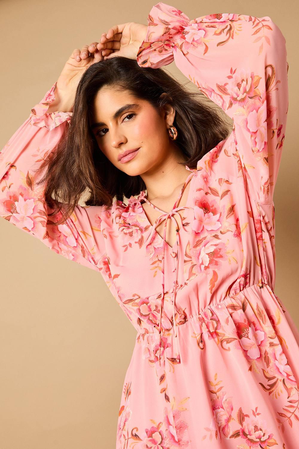 Oasis Floral Long Sleeve Mini Skater Dress in Pink | Lyst