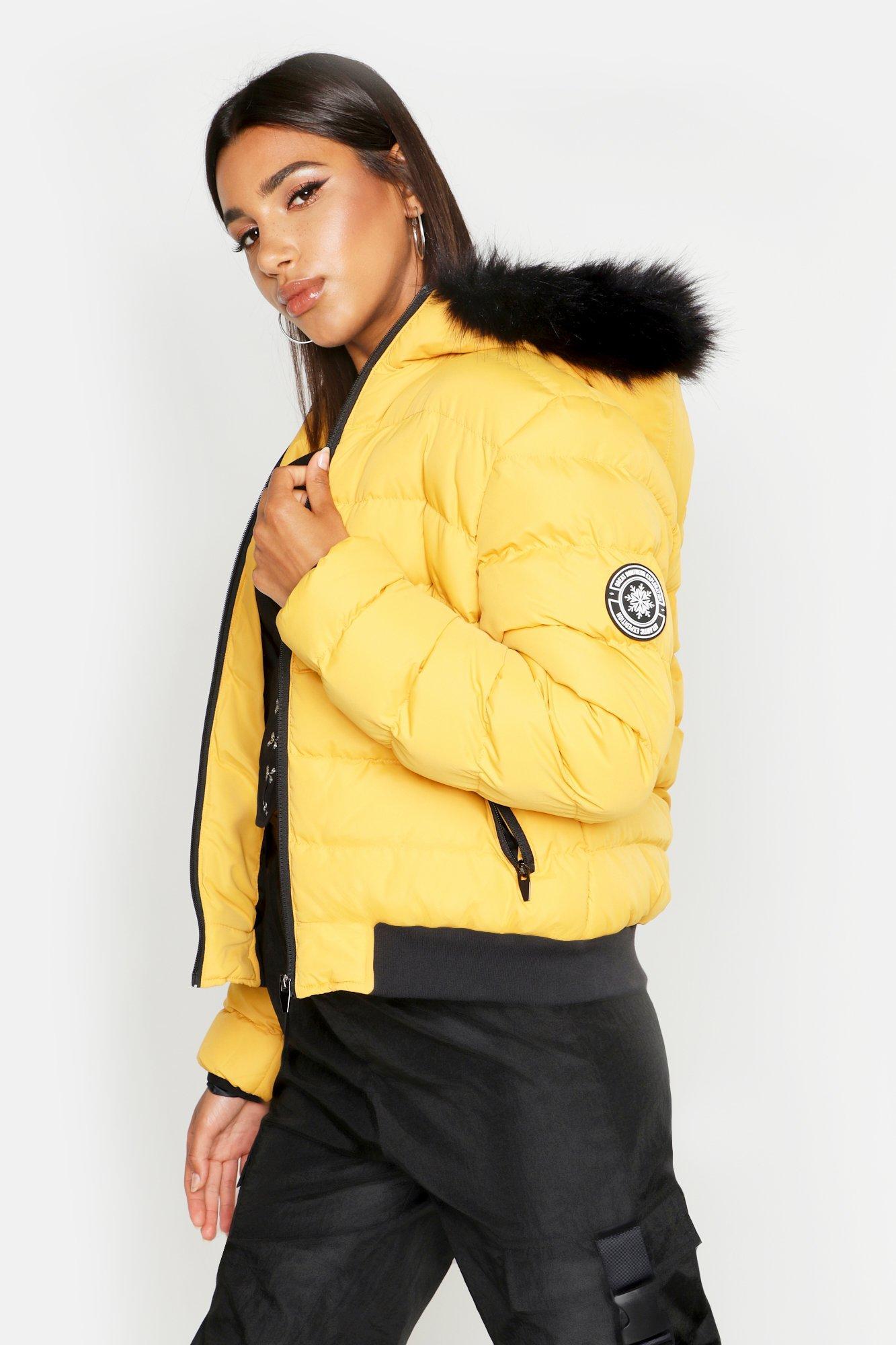 yellow jacket with fur hood