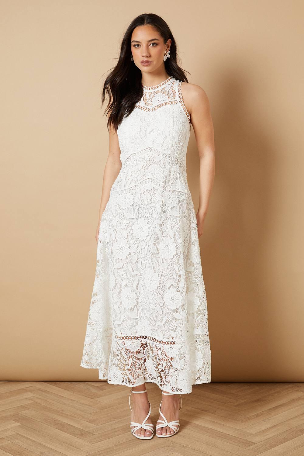 knee length dresses for ladies Lace & Vines Midi Dress (White) – Megoosta Fashion main image 0