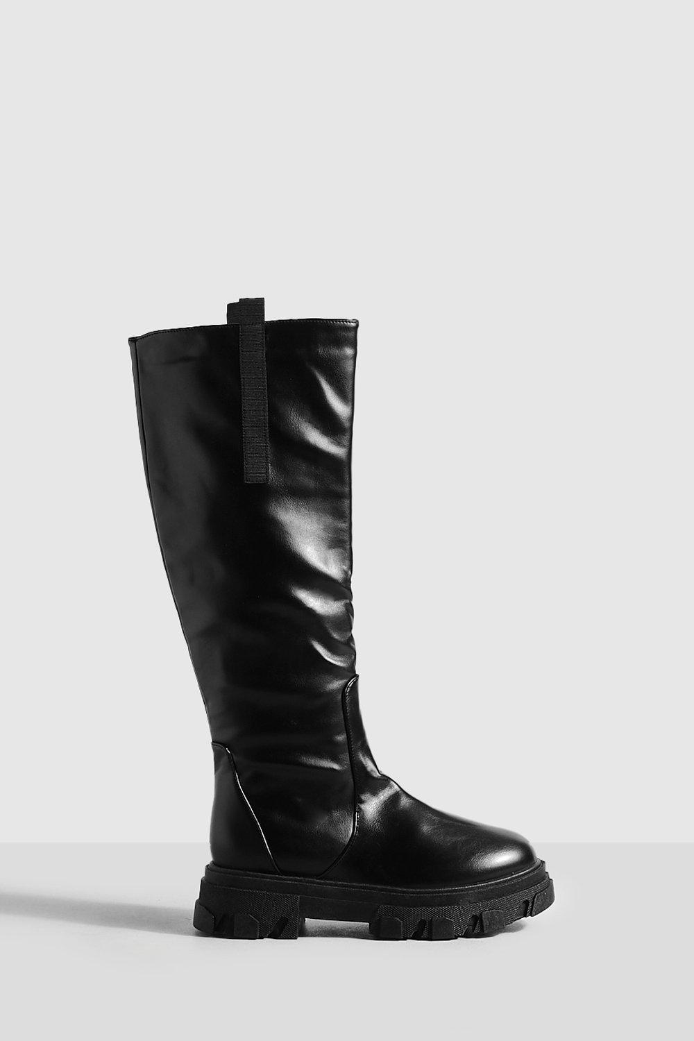 Wide Fit Chunky Knee High Boots in Black | Lyst