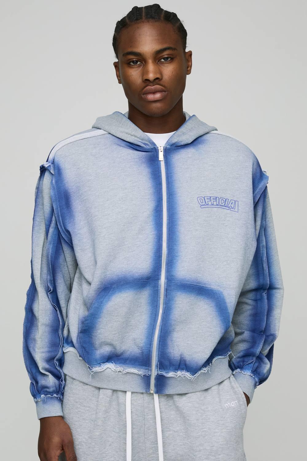 BoohooMAN Oversized Boxy Loopback Seam Detail Zip Through Hoodie - Main Image
