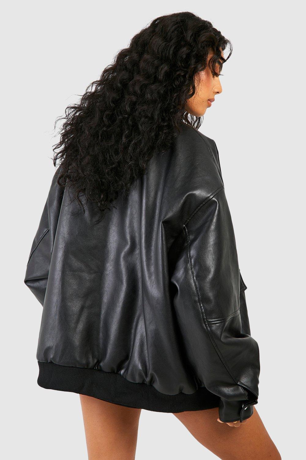 Tall Faux Leather Pocket Detail Crop Oversized Jacket