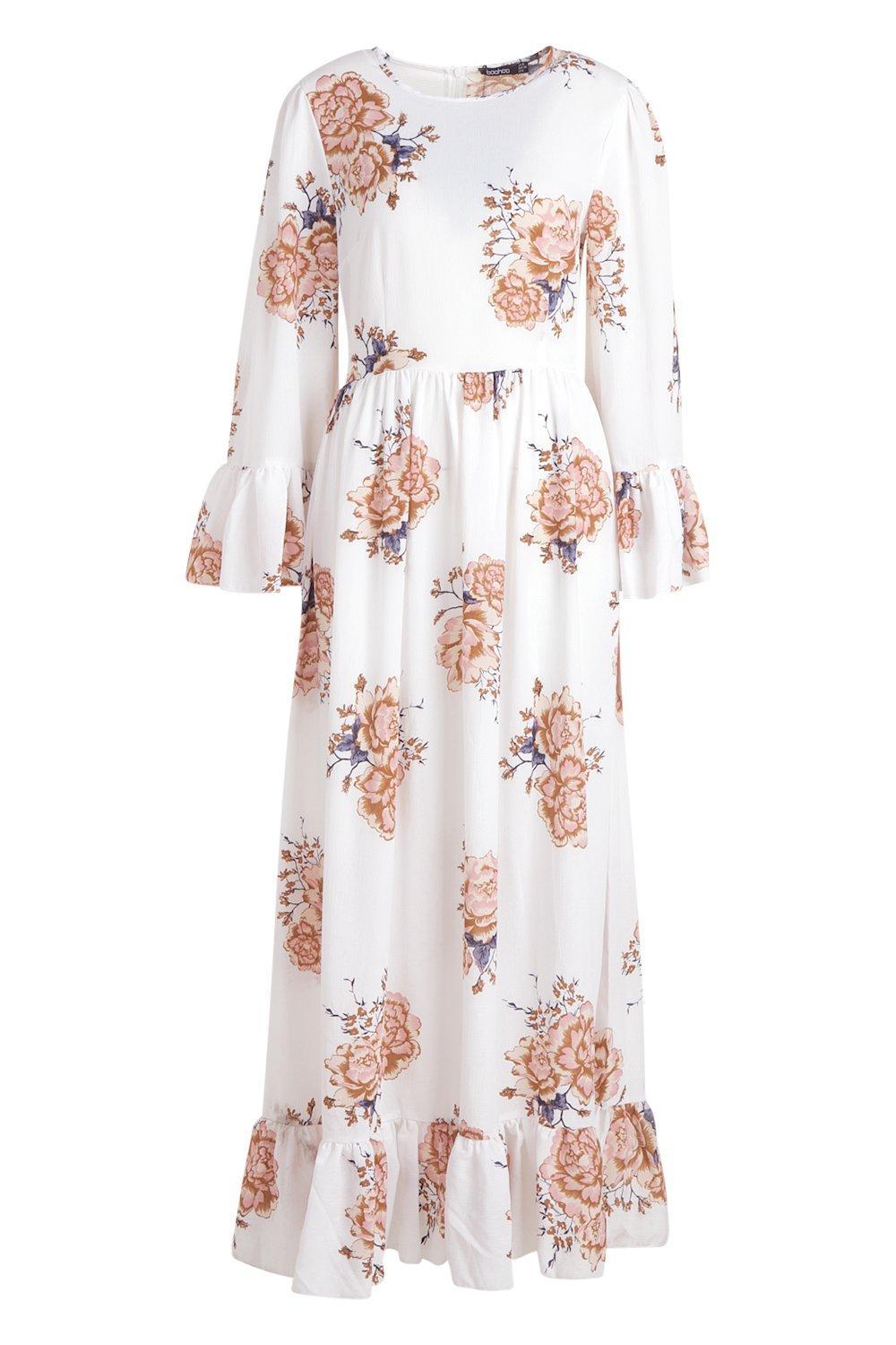 ruffle hem and sleeve maxi dress