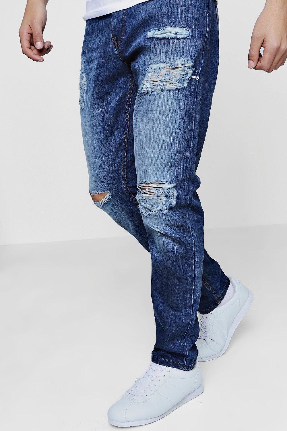 Boohoo Denim Slim Fit Dark Blue Ripped Knee Rigid Jeans