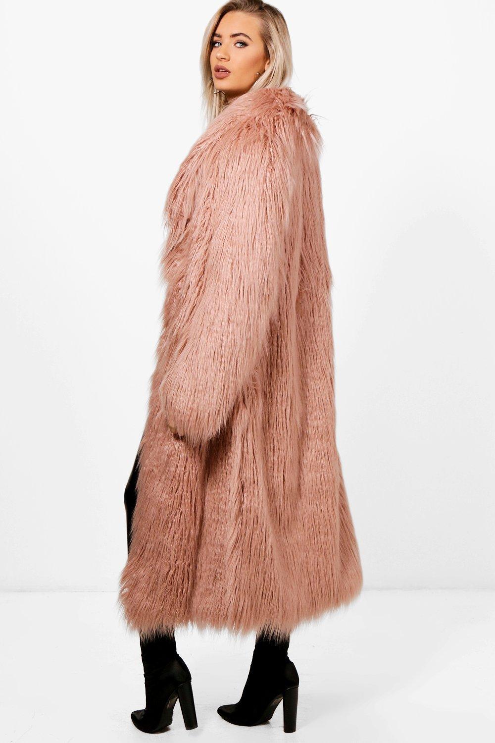 Boohoo Boutique Mongolian Maxi Faux Fur, Pink Boutique Fur Coats