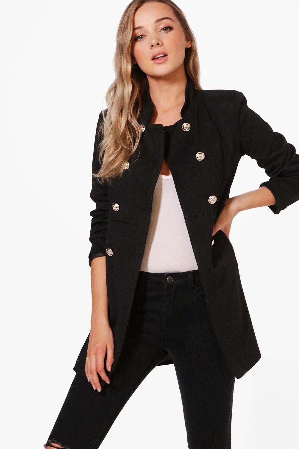 Boohoo Synthetic Womens Military Style Coat in Black - Lyst