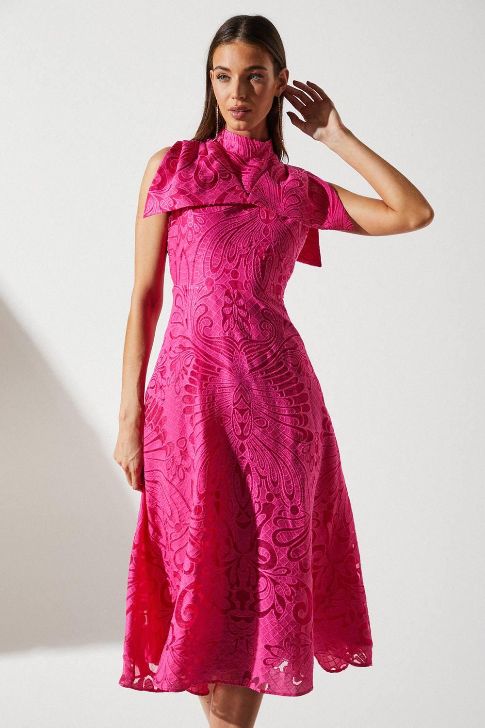 Coast Bow Sleeve Jacquard Dress in Pink | Lyst