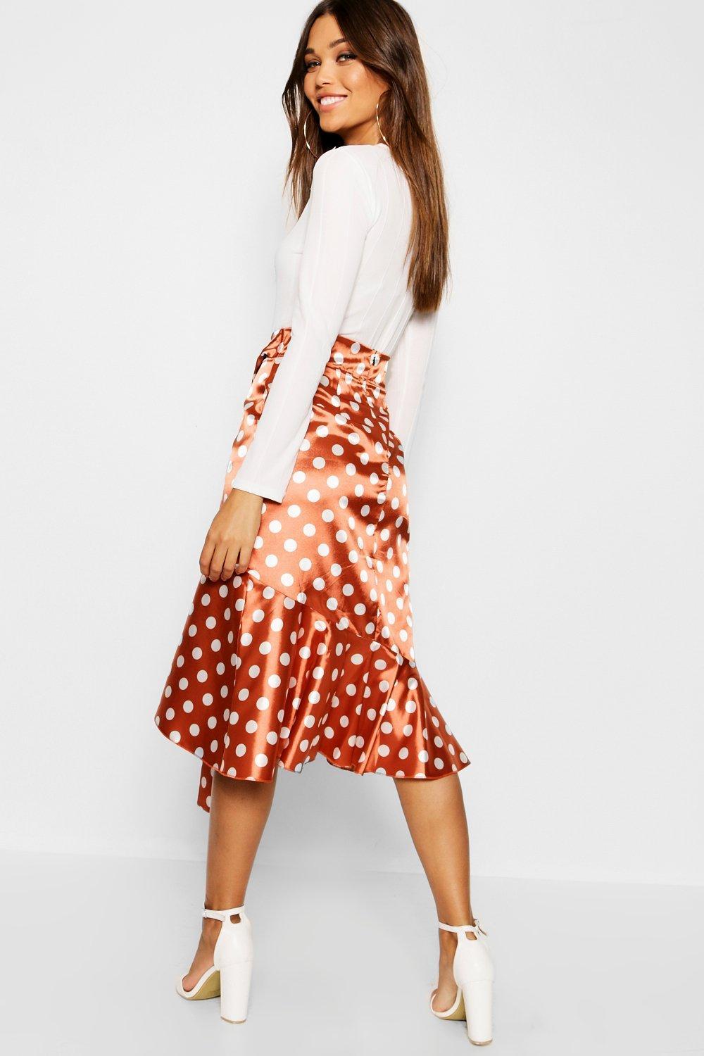 Polka dot satin midi skirt Clearance