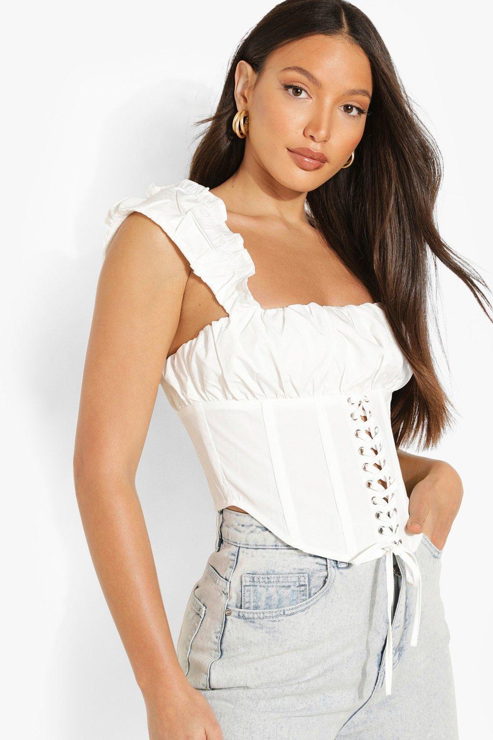 Boohoo Tall Lace Up Puff Sleeve Corset 