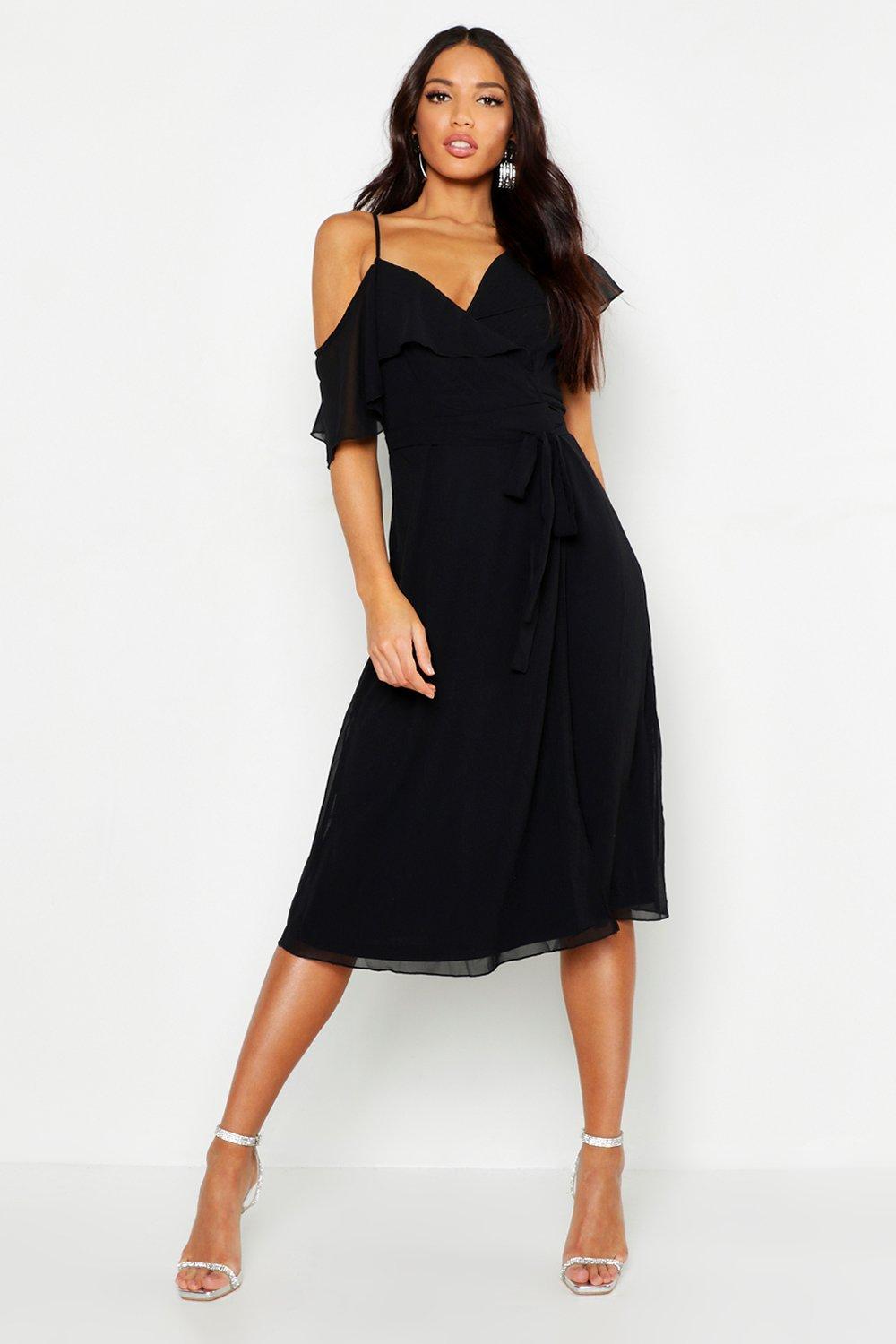 cold shoulder wrap skater dress