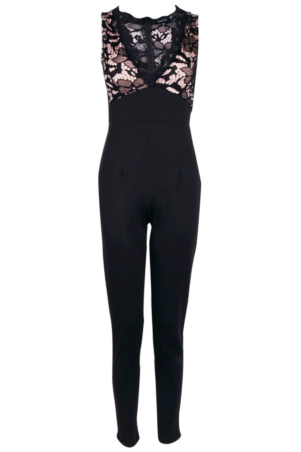 boohoo black lace jumpsuit