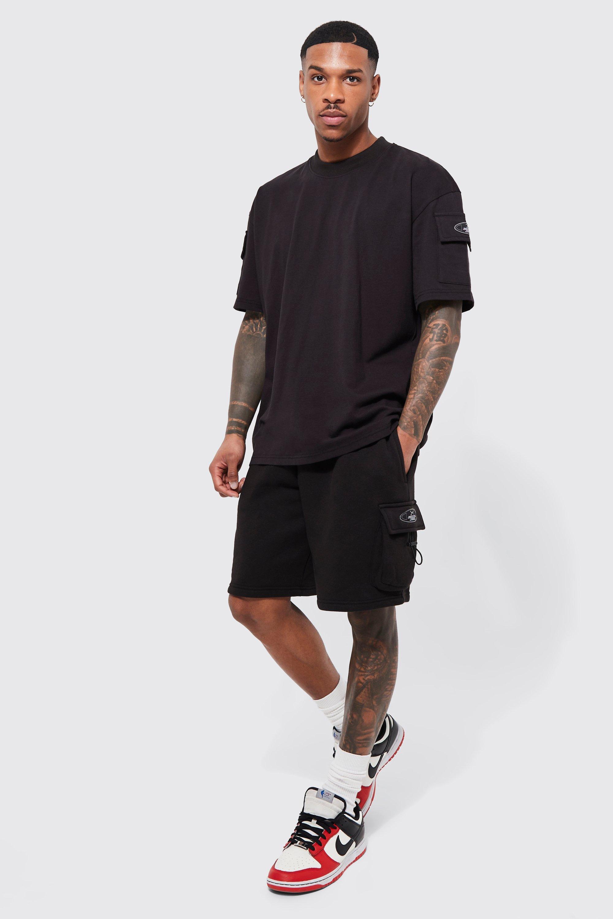 BoohooMAN Oversized Cargo Bungee Tshirt And Short Set in Black for Men Lyst