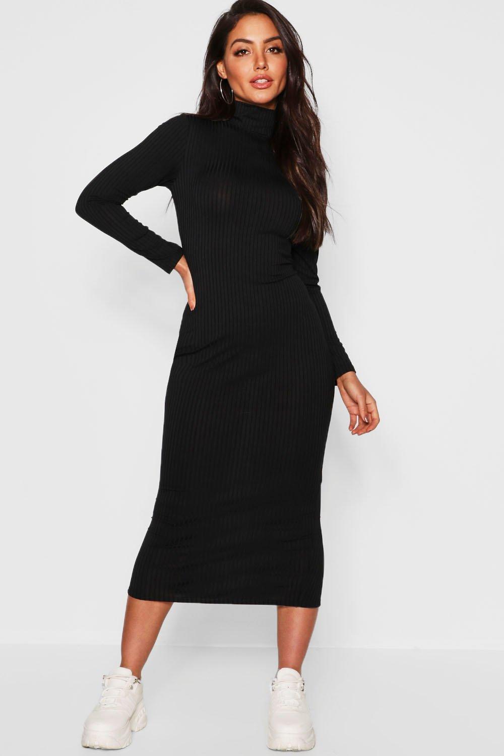 black roll neck midi dress