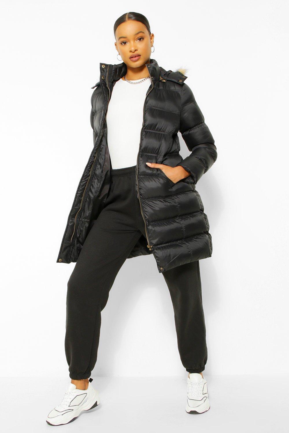 new look longline faux fur hooded jacket in black