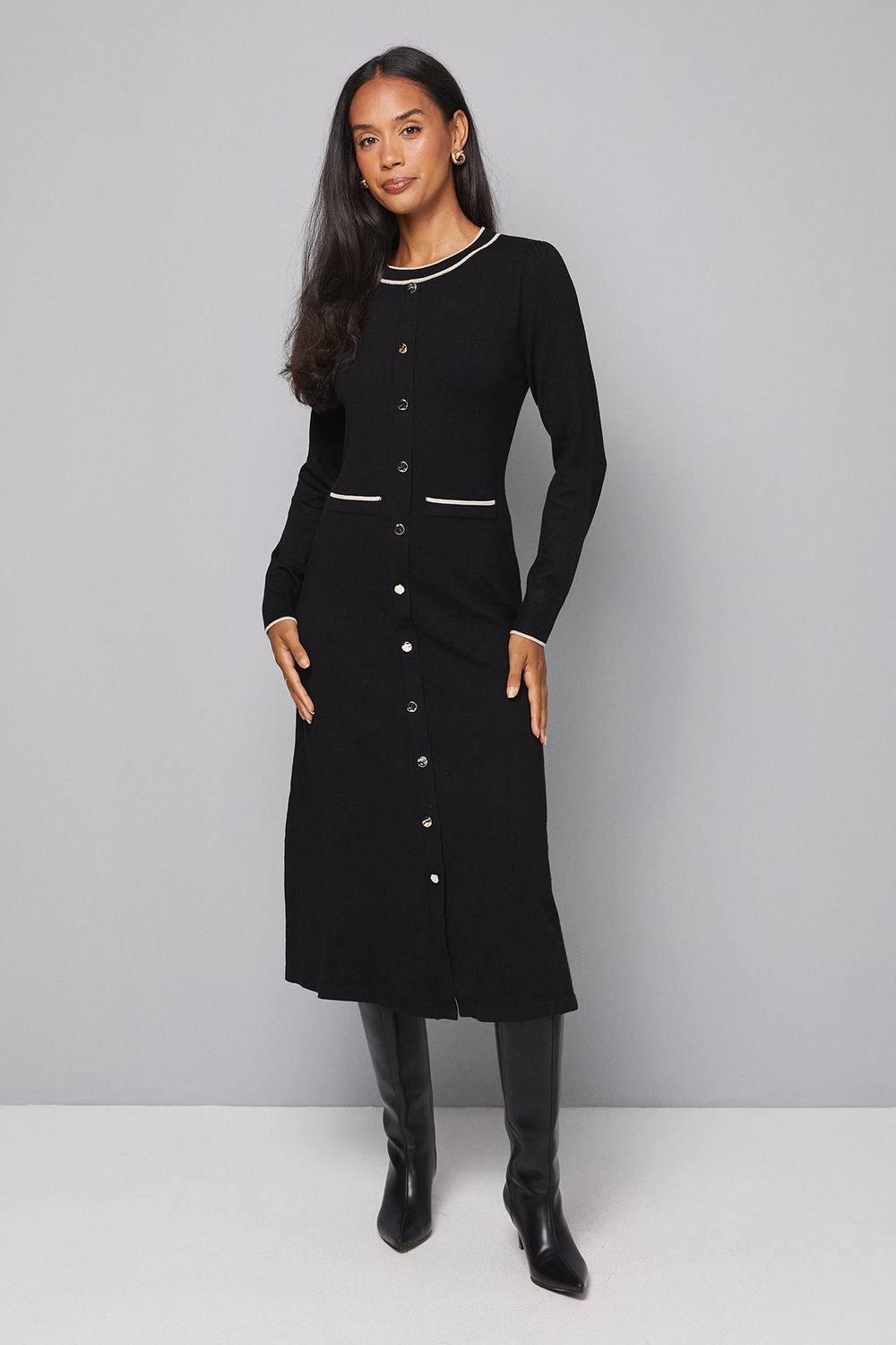 crew neck knitted dress Wallis Tipped in Black Champagne evening dress