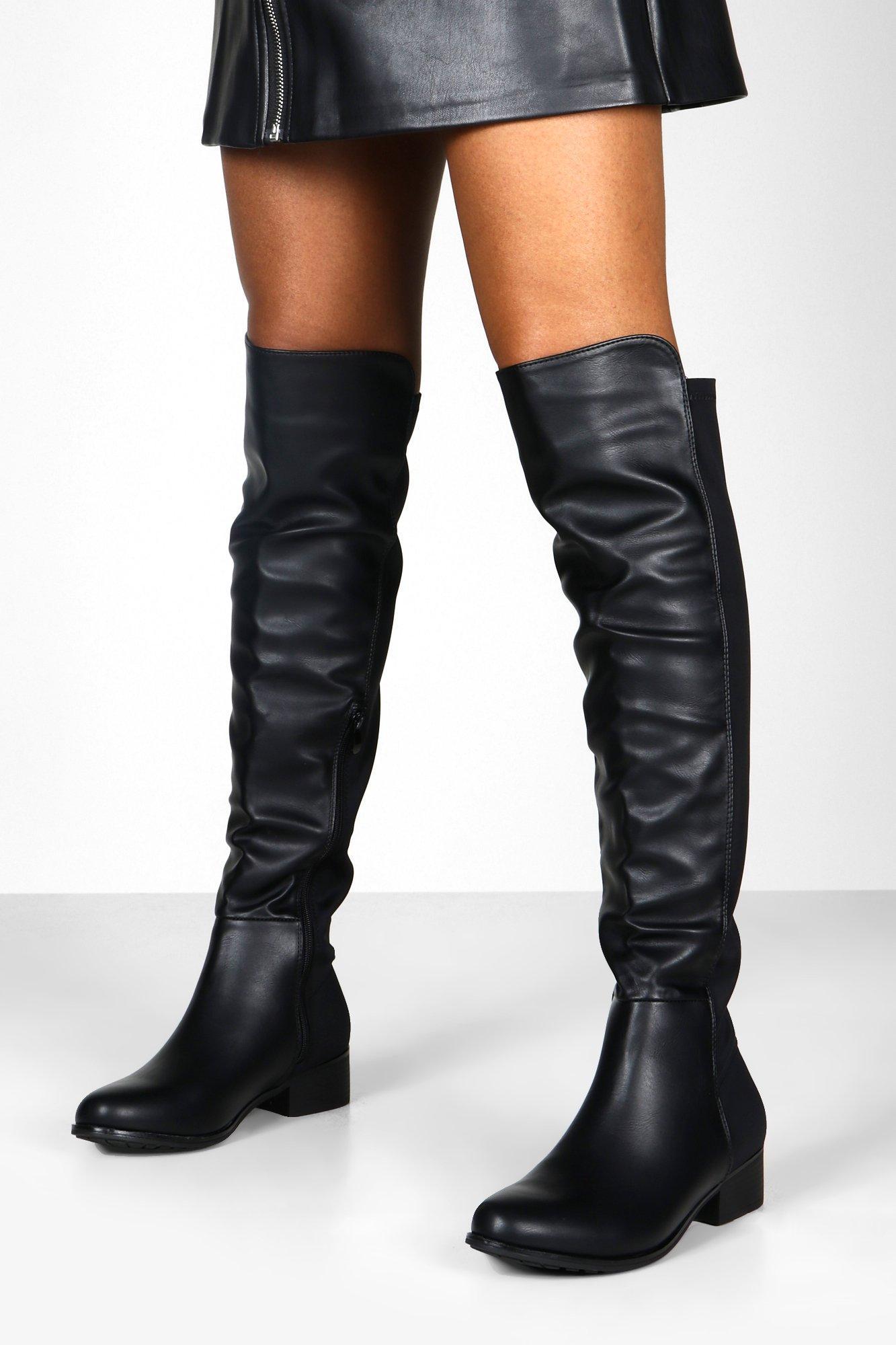 Boohoo Synthetic Elastic Back Over The Knee Boots in Black - Lyst