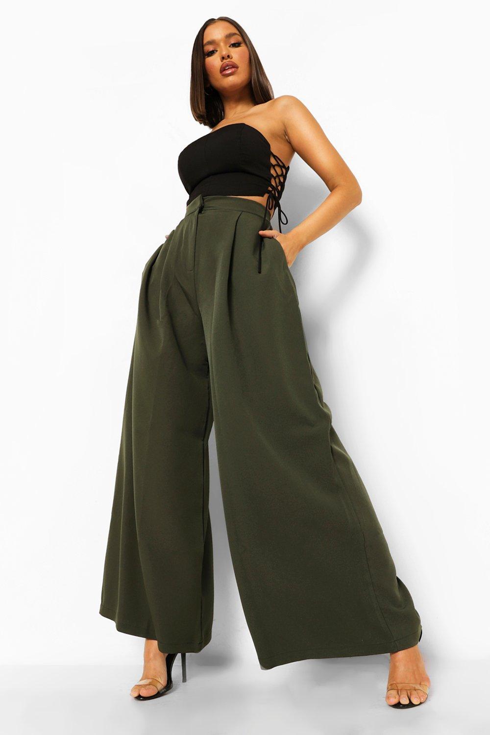 Boohoo Oversized Super Wide Leg Dress Pants in Green | Lyst