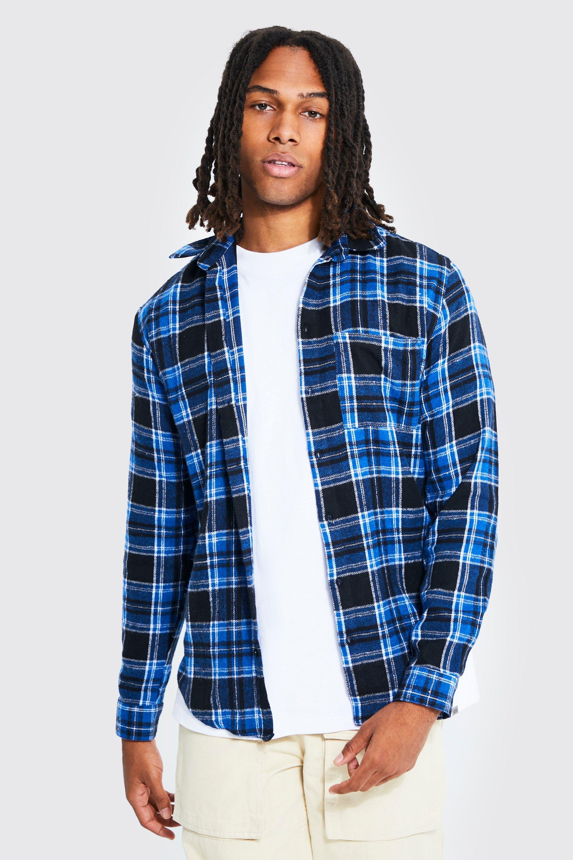BoohooMAN Long Sleeve Regular Flannel Shirt in Blue for Men Lyst