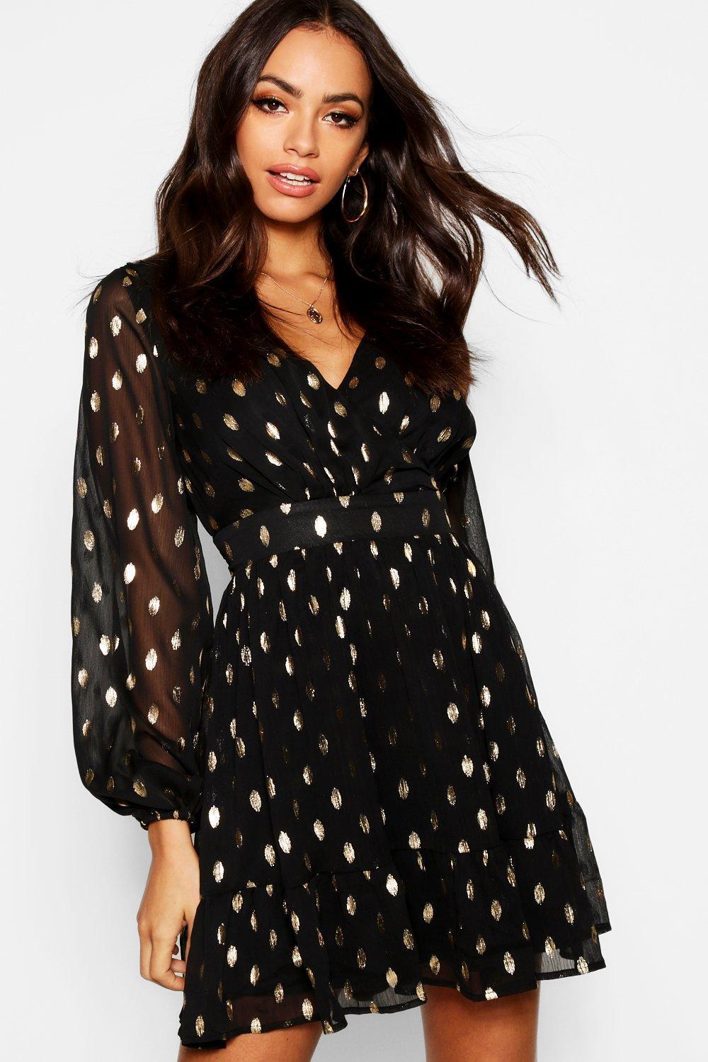 boohoo plus metallic spot wrap midi dress