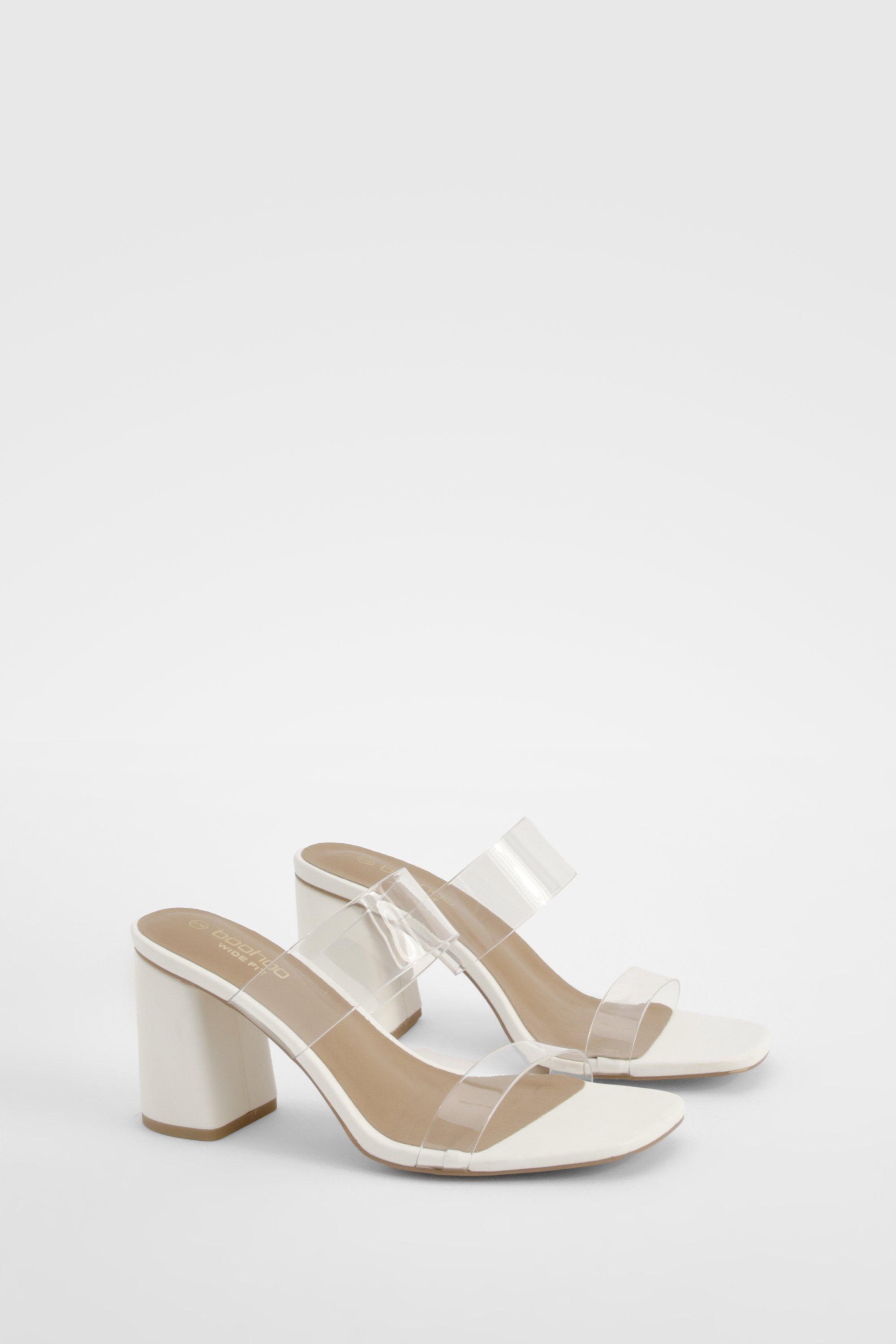 Boohoo Wide Fit Clear Double Strap Block Heel Mules in White Lyst