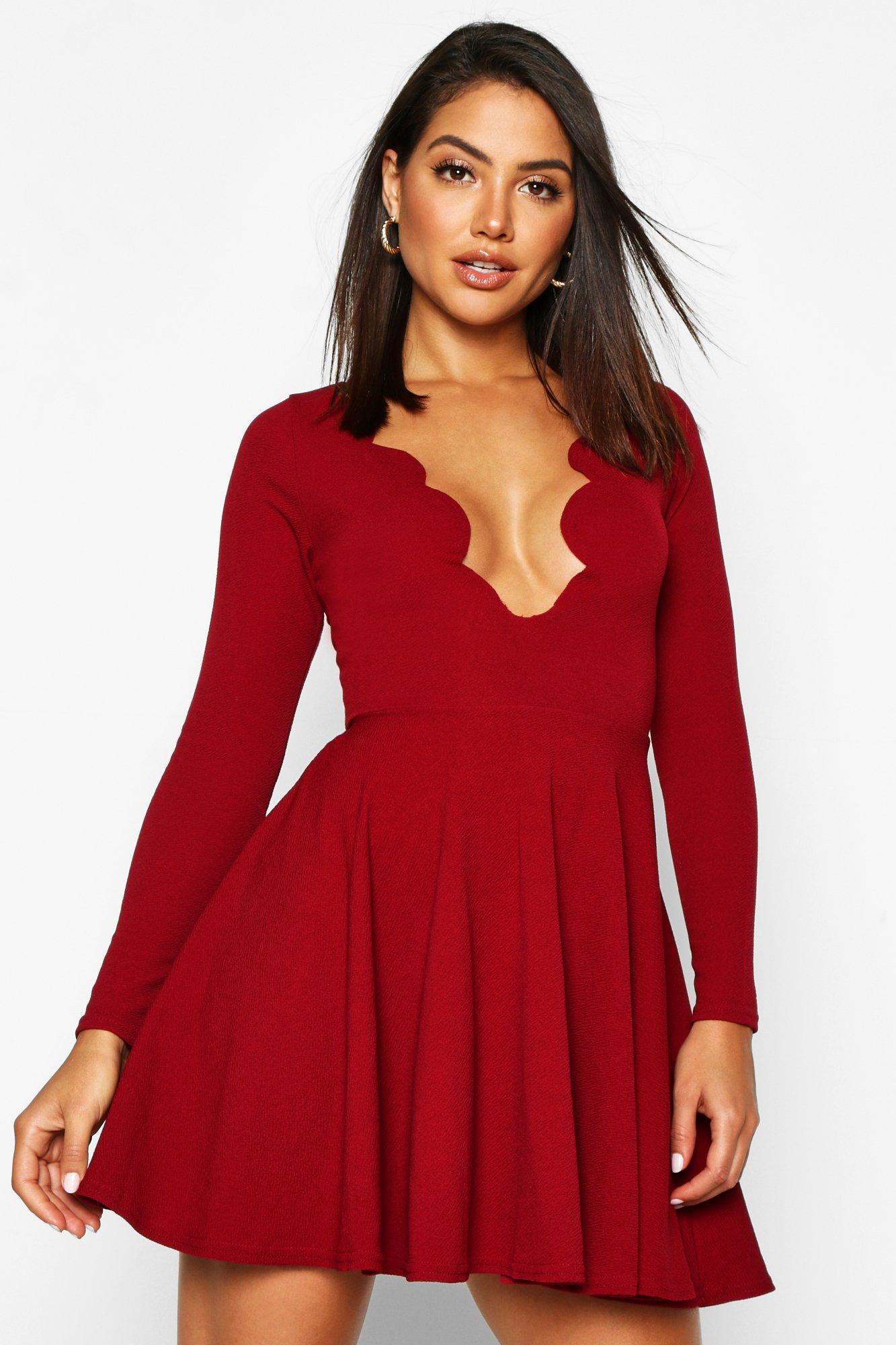 scallop plunge skater dress