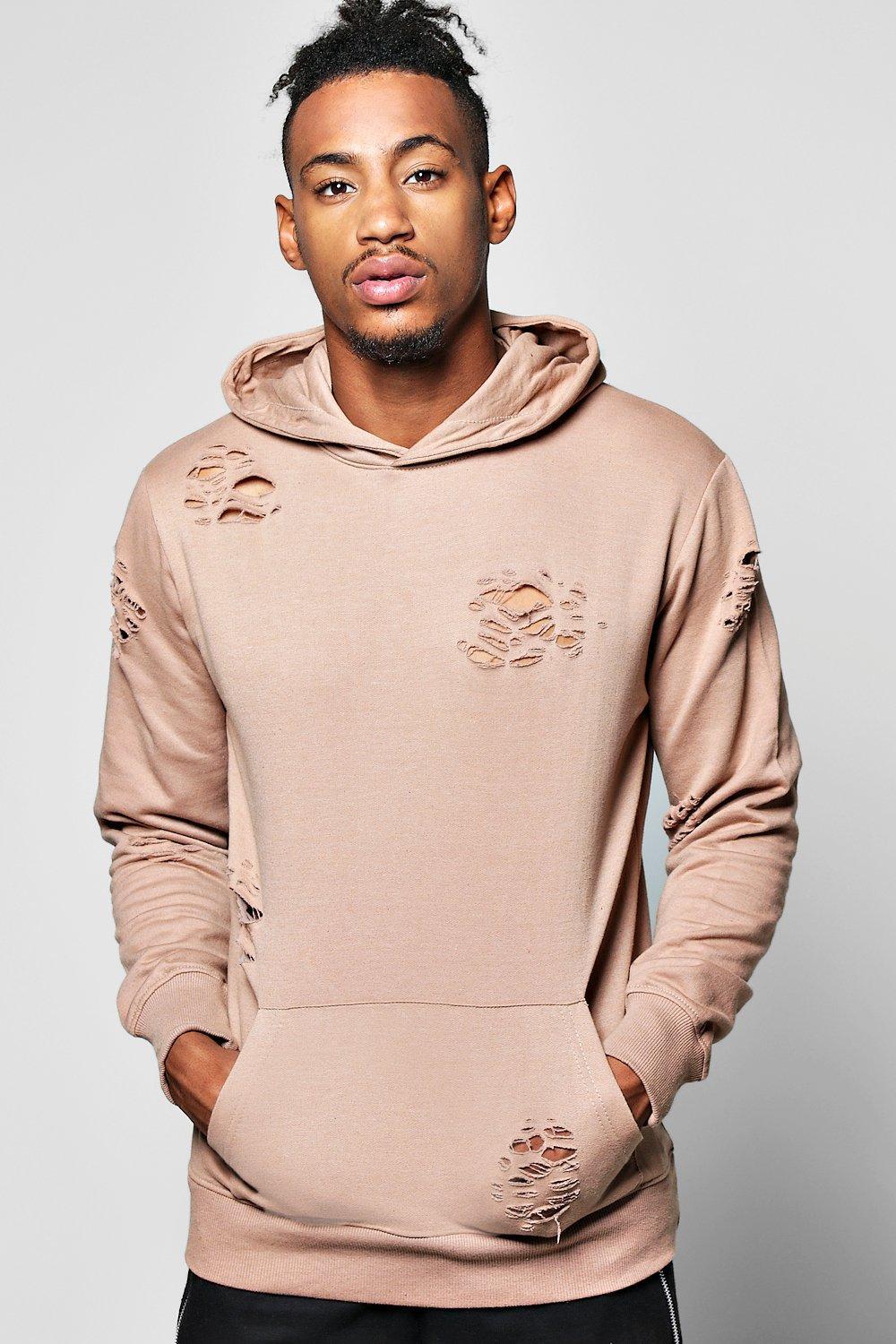 Boohoo Cotton Over The Head Distressed Hoodie  for Men  Lyst
