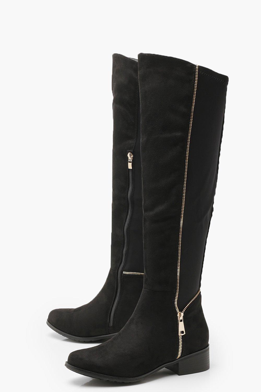 back zip knee high boots