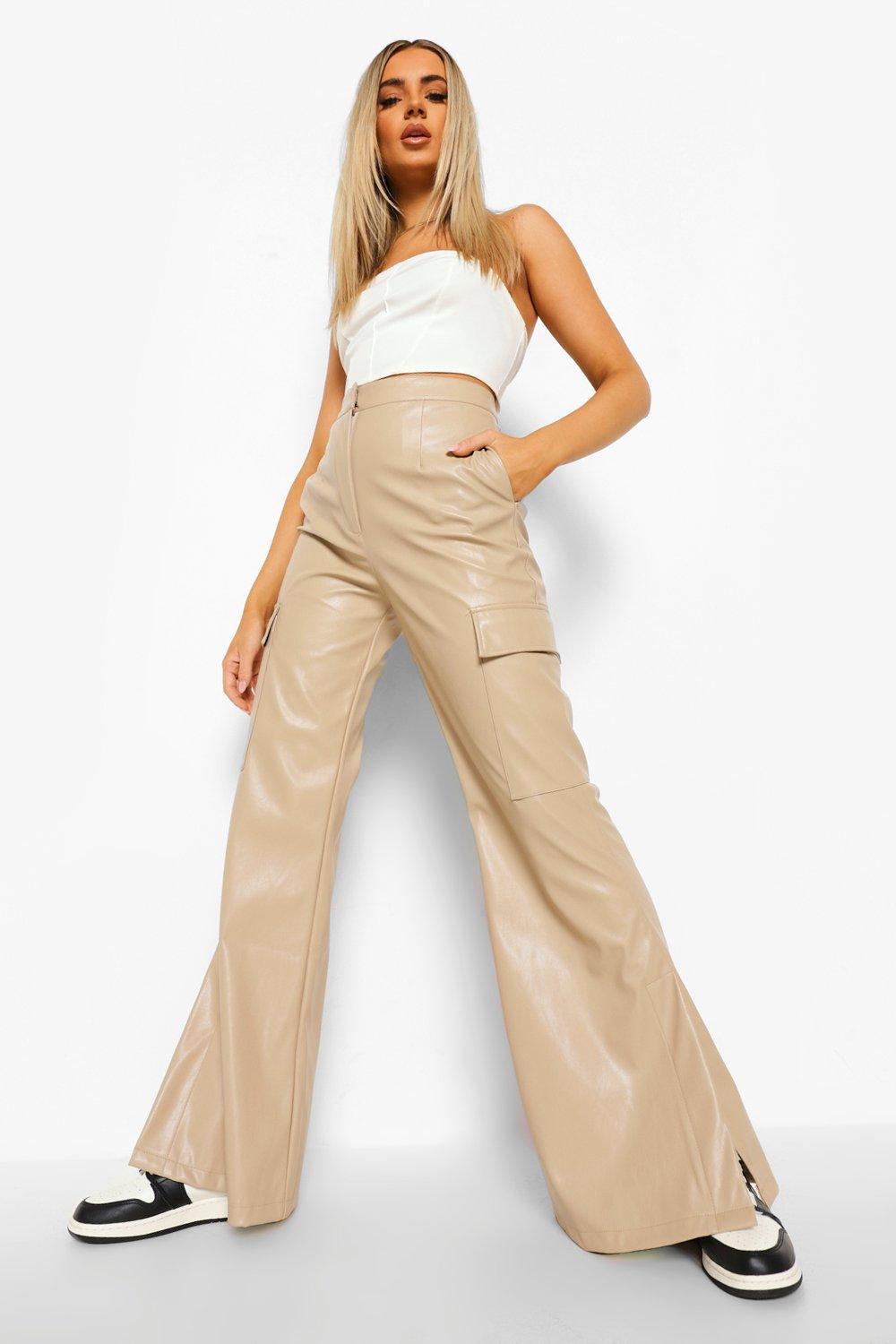 beige leather look trousers