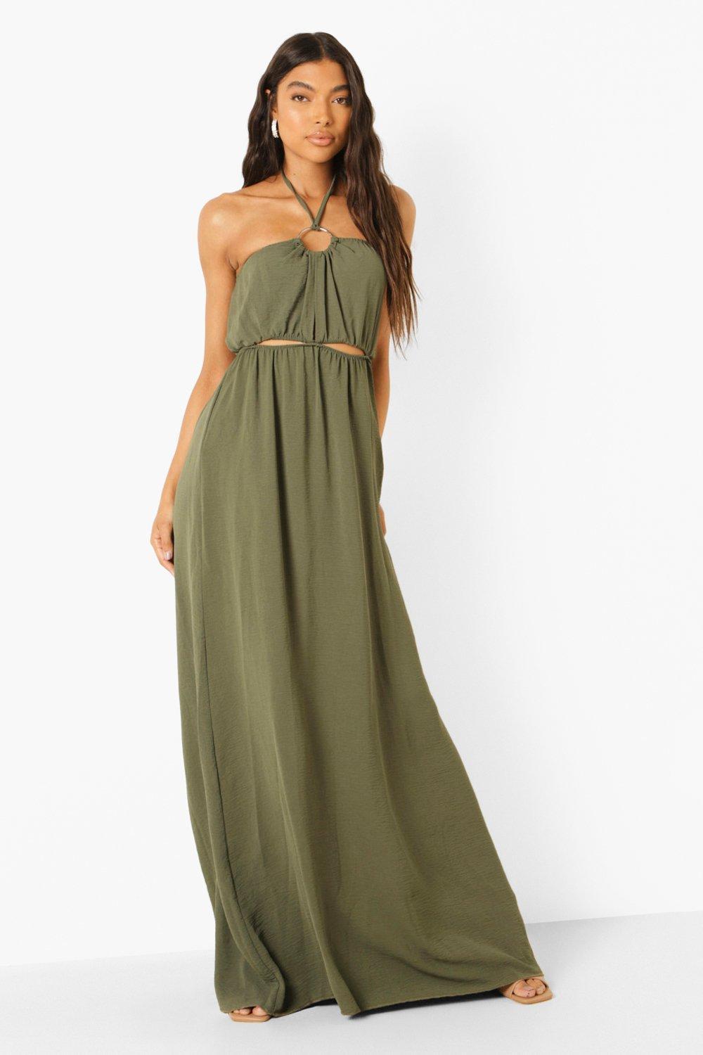 Boohoo Tall Cut Out O Ring Halter Neck Maxi Dress In Green Lyst Boohoo Tall Cut Out O Ring Halter Neck Maxi Dress In Green Lyst