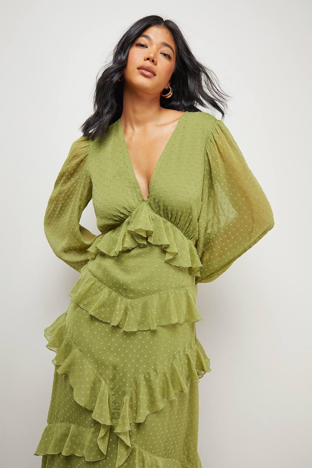green warehouse dress Green Warehouse Petite Bandeau Bodice Pleated Chiffon Midi Dress