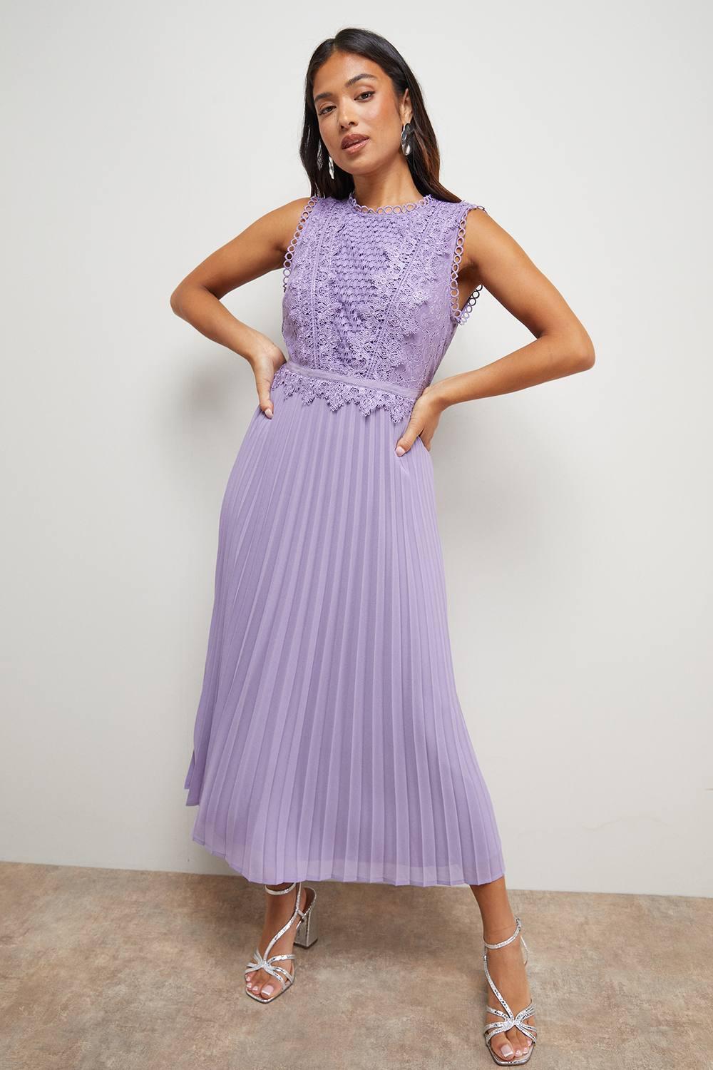 knee length dresses for ladies Elsie Purple Lace and Crepe Mini Dress (Archive Sale) main image 1