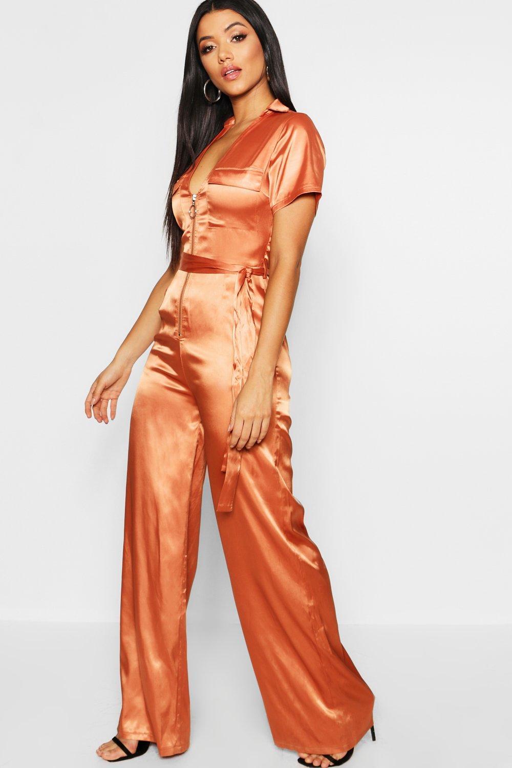 rust satin jumpsuit
