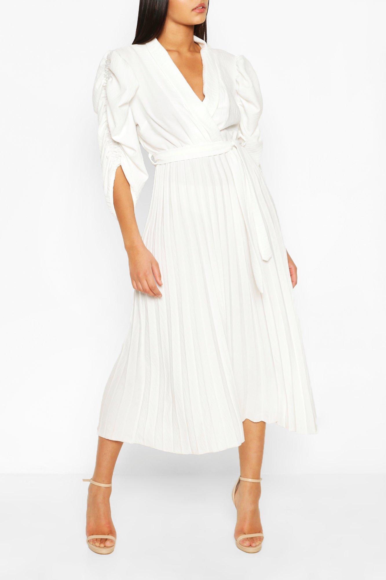 Boohoo Puff Sleeve Pleated Skirt Midi 