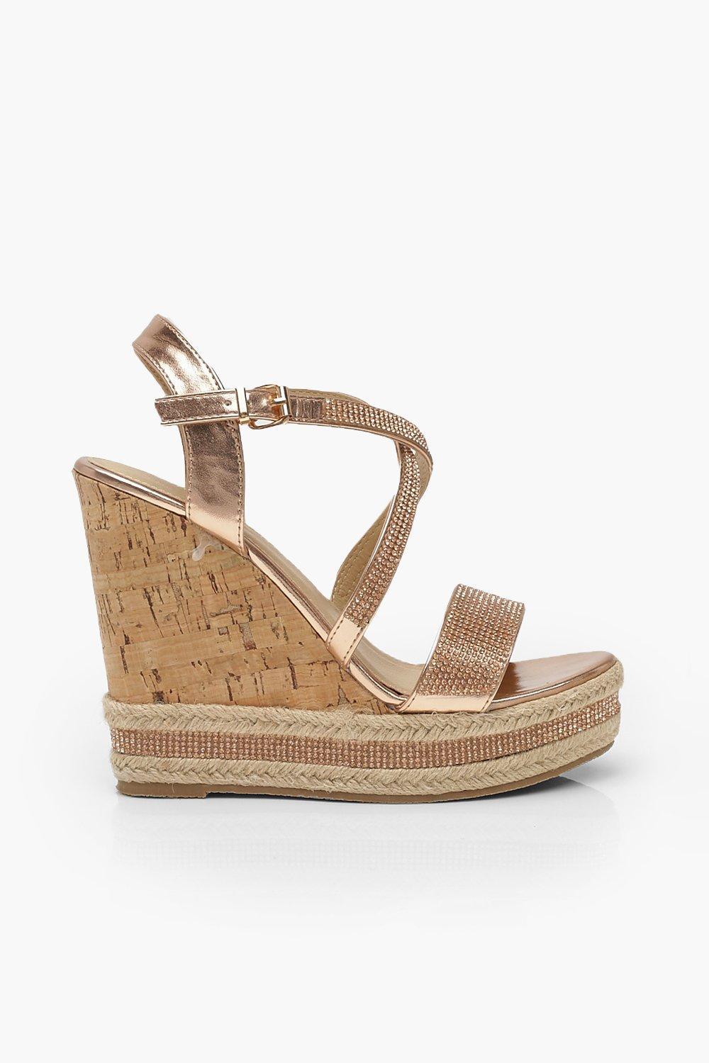 boohoo gold wedges