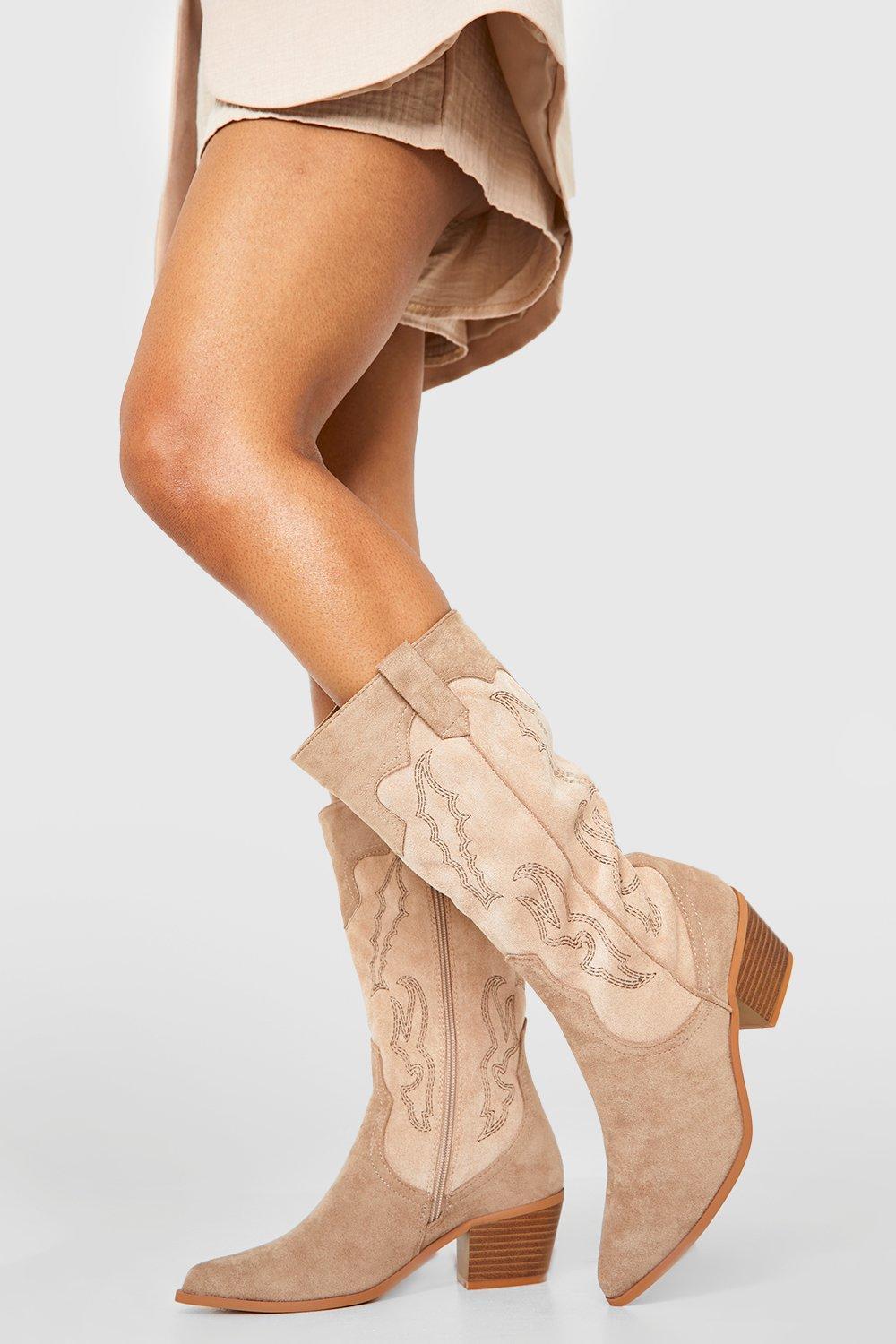 Boohoo Contrast Detail Western Boots | Lyst