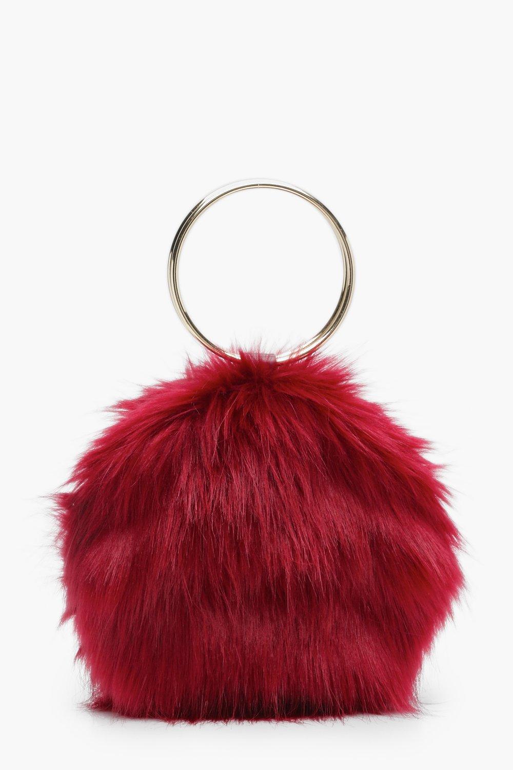 red fur clutch bag