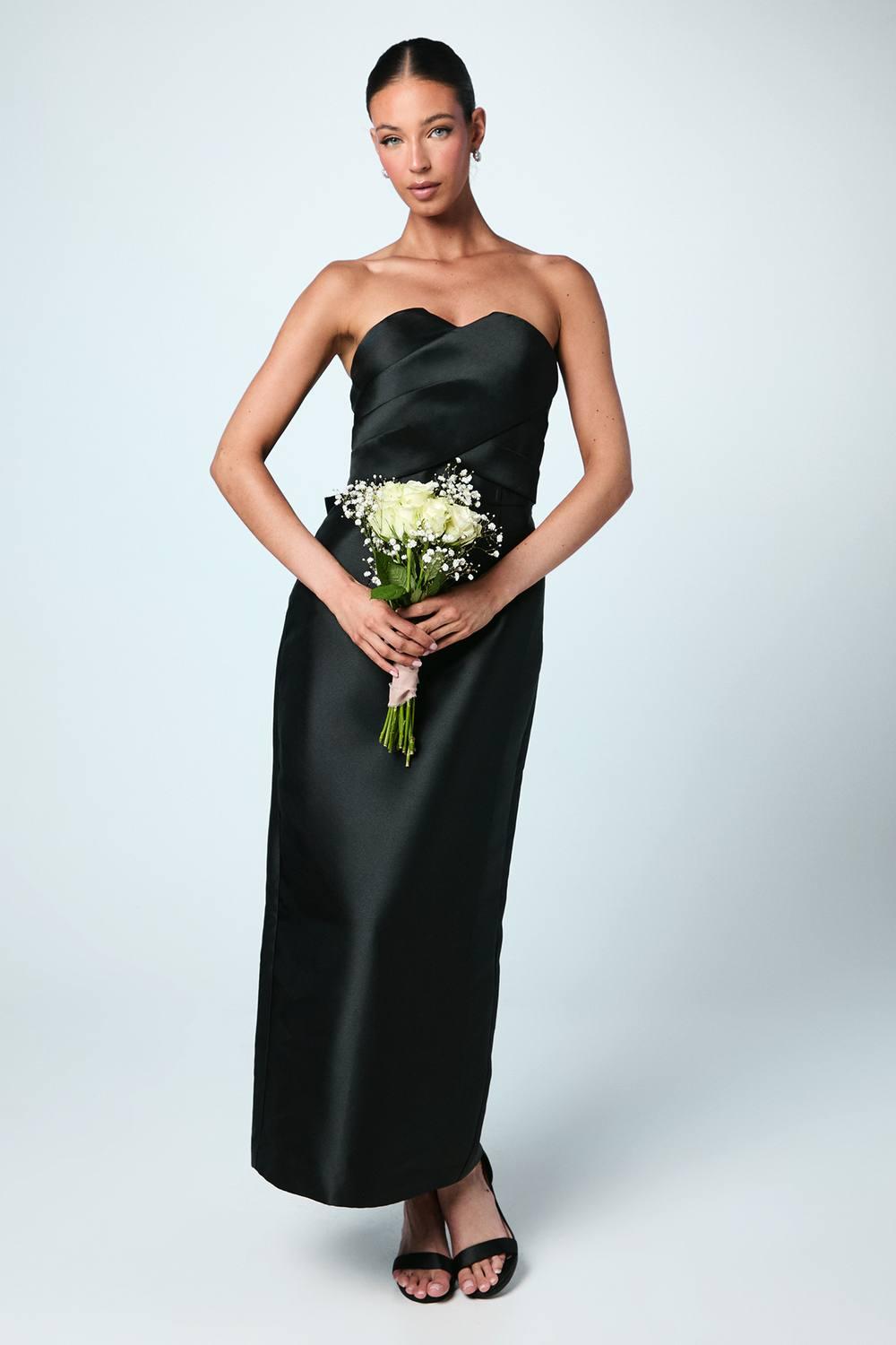 coast black strapless dress Women's Maxi With Pleated Chiffon Cape in | Size: 10 Black Strapless Cut-Out Sweep/Brush Train