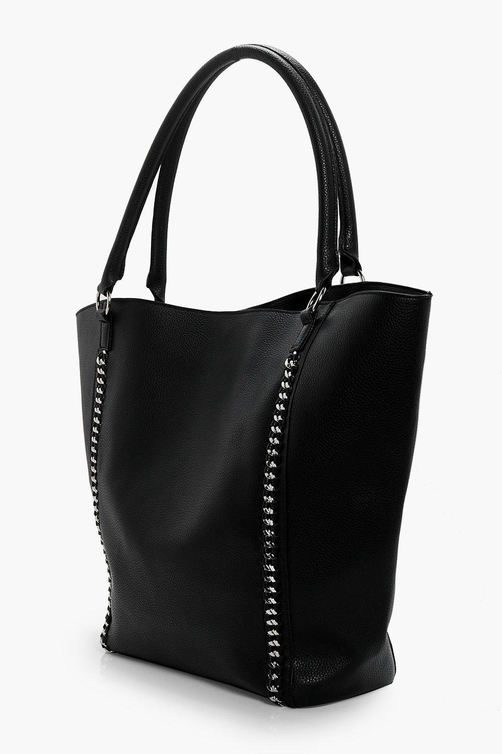 Boohoo Chain Detail Shopper Bag in Black - Lyst