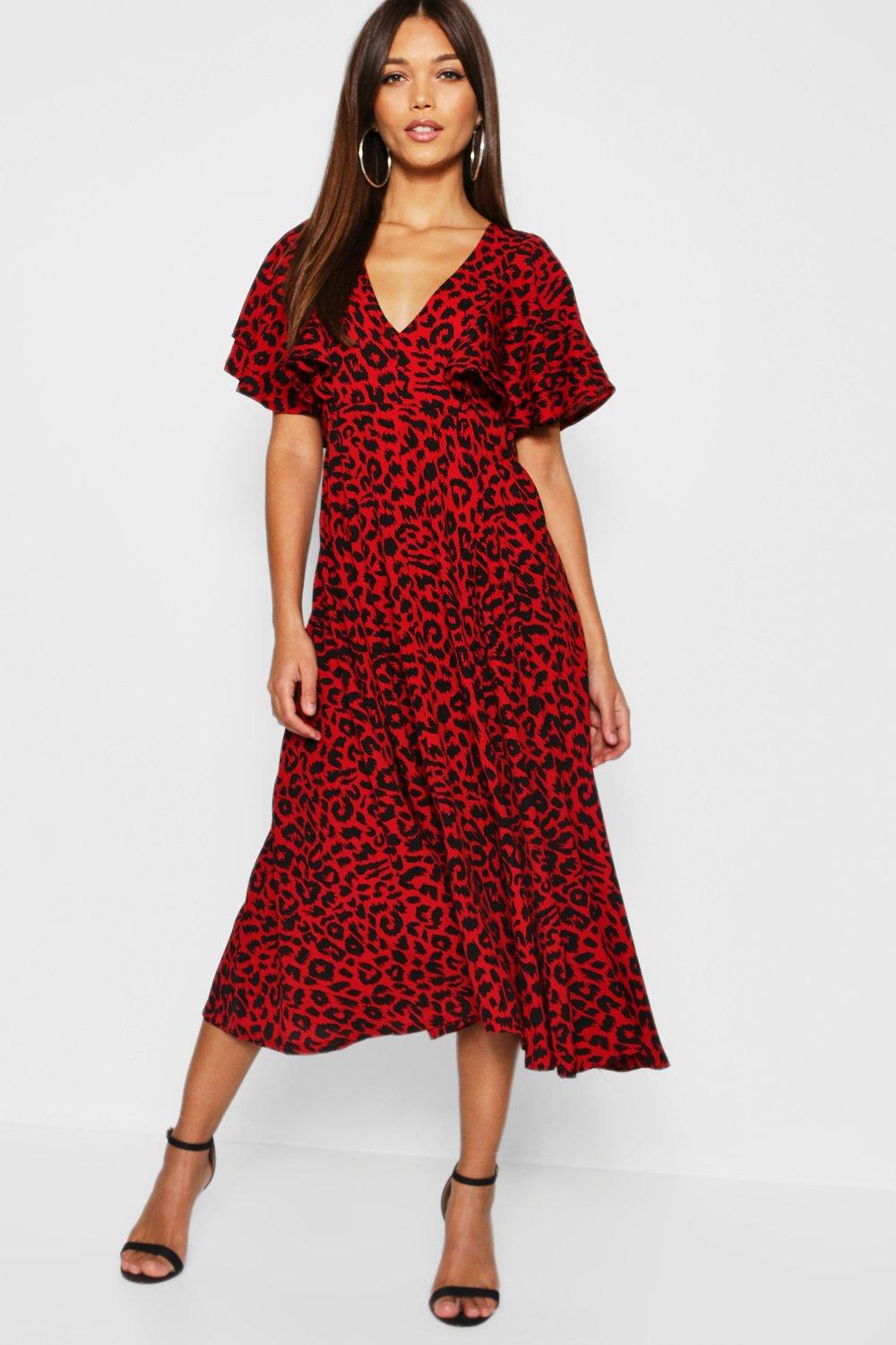 boohoo red animal print dress