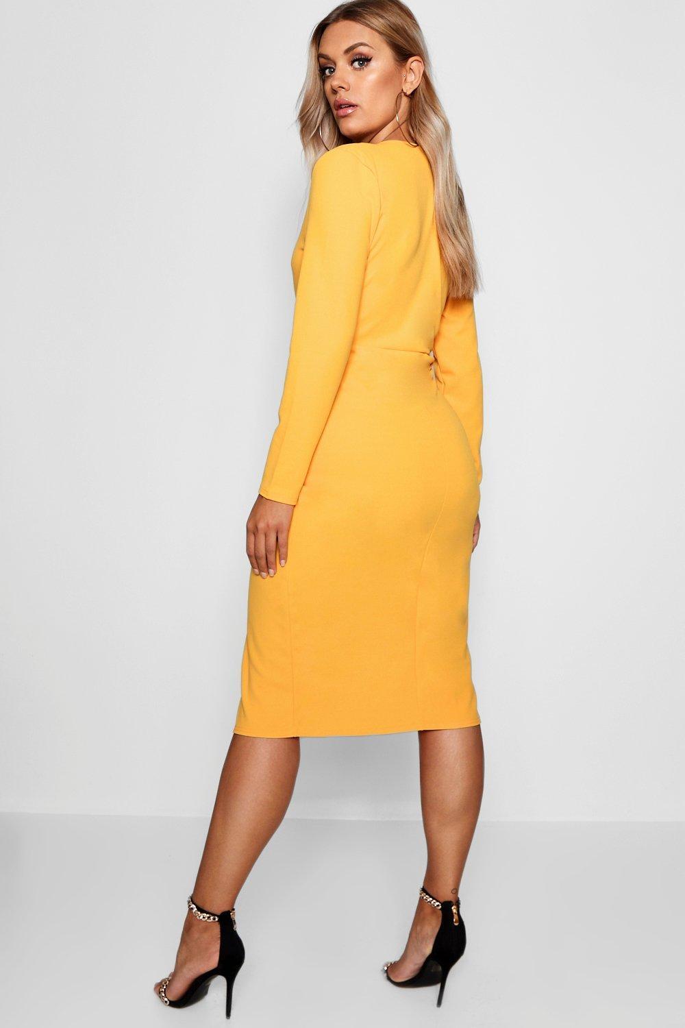 plus plunge wrap midi dress