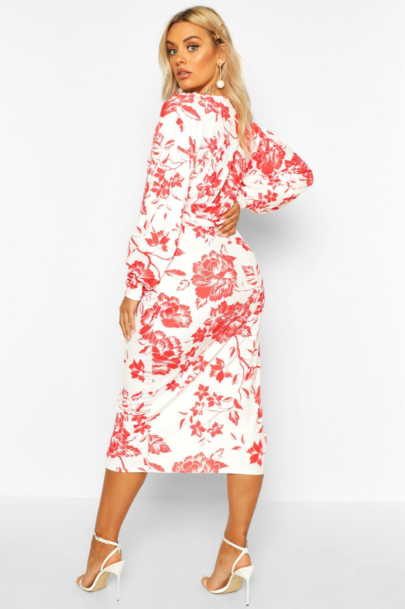 Plunge Tie Waist Midi Dress 
