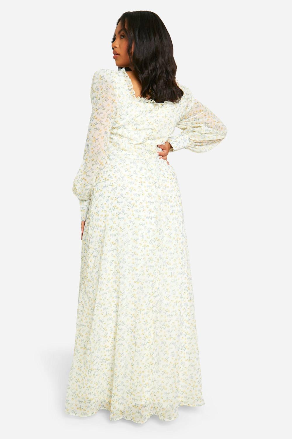 long sleeve milkmaid maxi dress Spring Vacation Floral Long Sleeves Slim Elastic Milkmaid Designer-Ins Shequila's Fashions