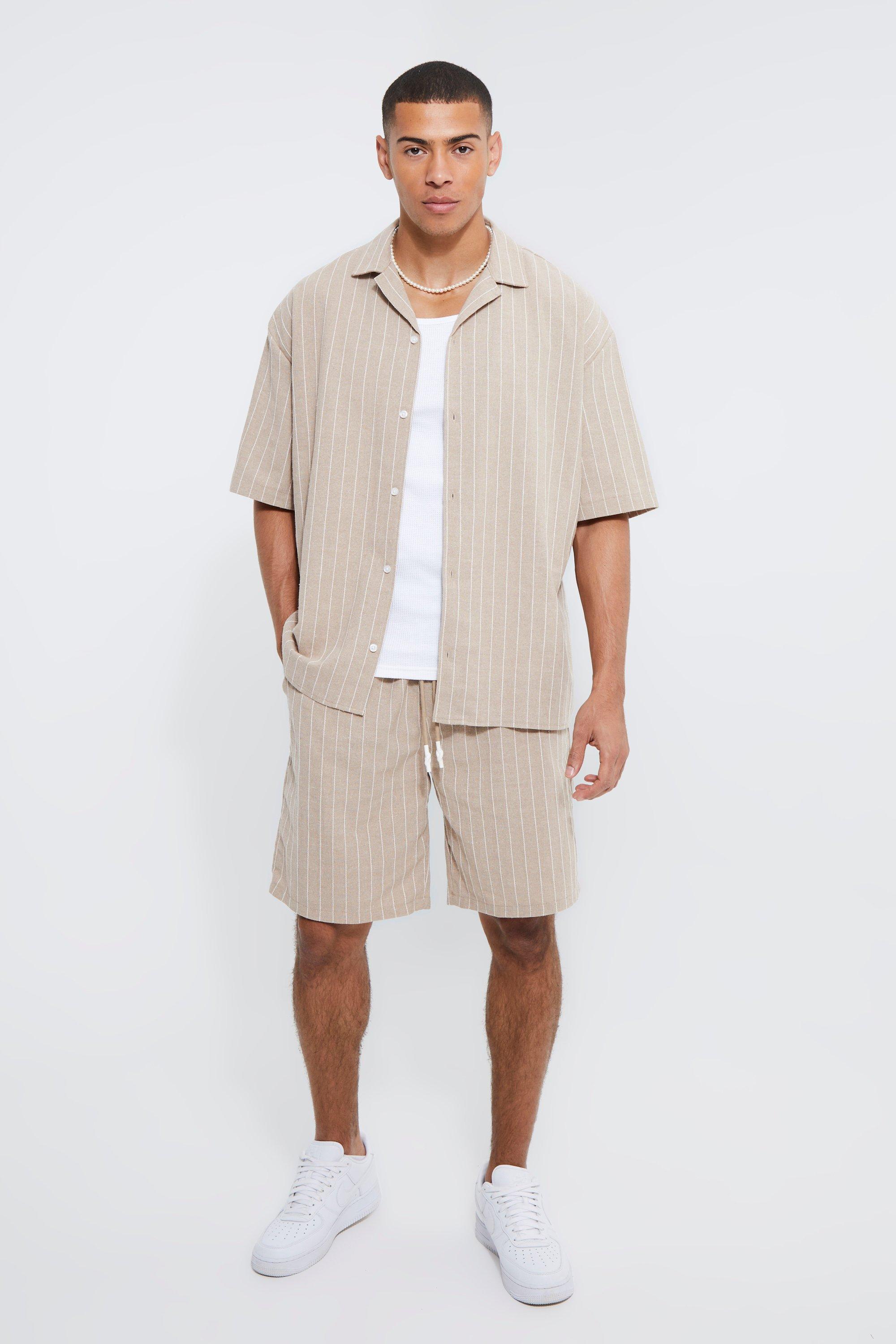 BoohooMAN Toosii Boxy Oversized Texture Stripe Shirt And Short in ...