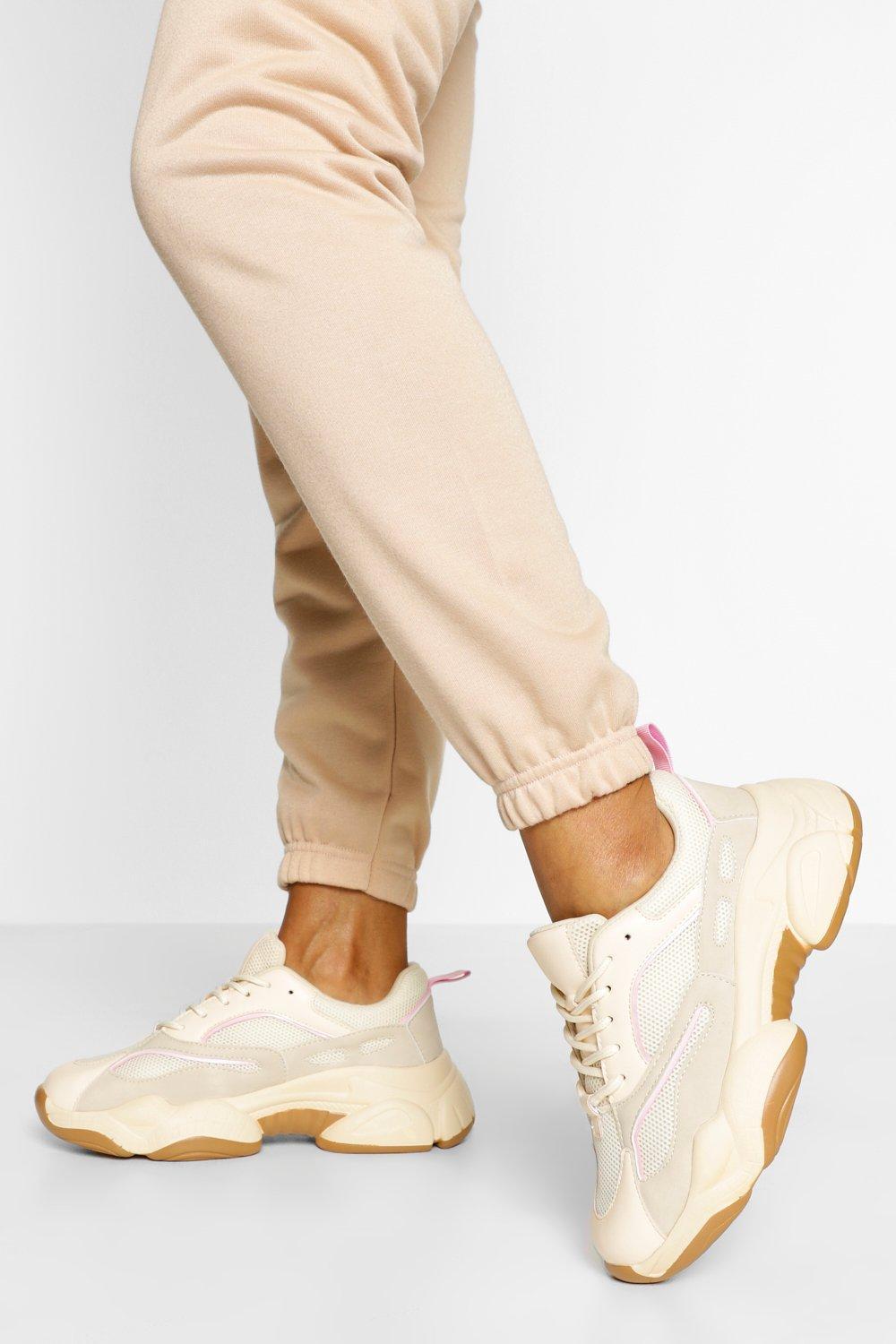 Boohoo Contrast Piping Chunky Sneakers in Beige (Natural) - Lyst