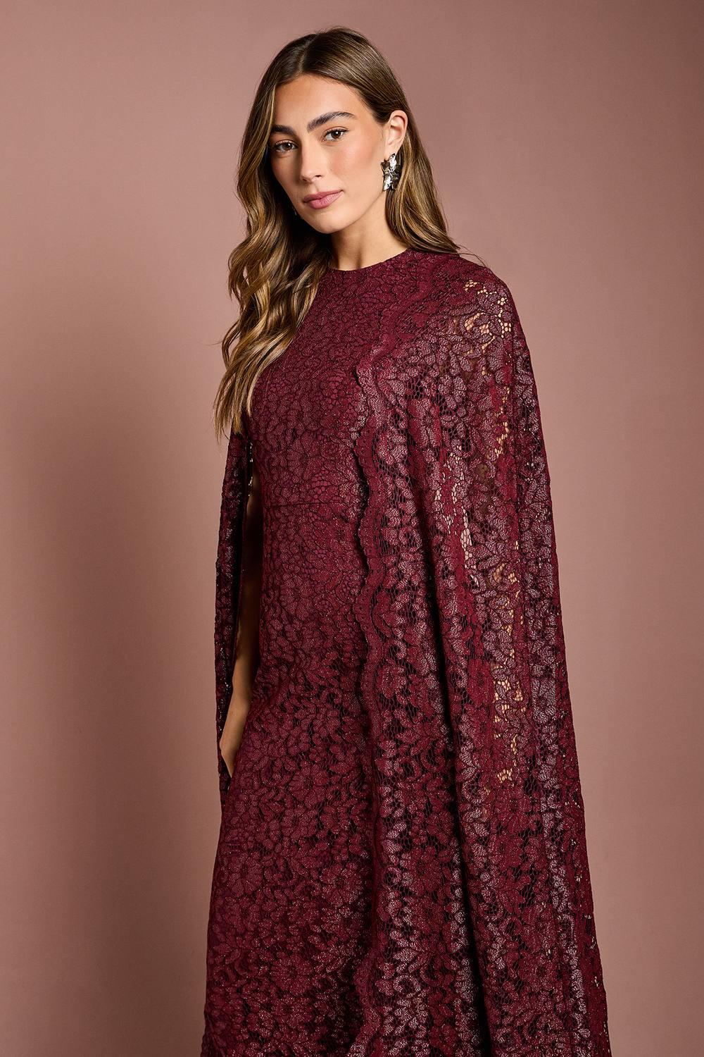 red lace cape dress Coast Lace Cape Gown in Red