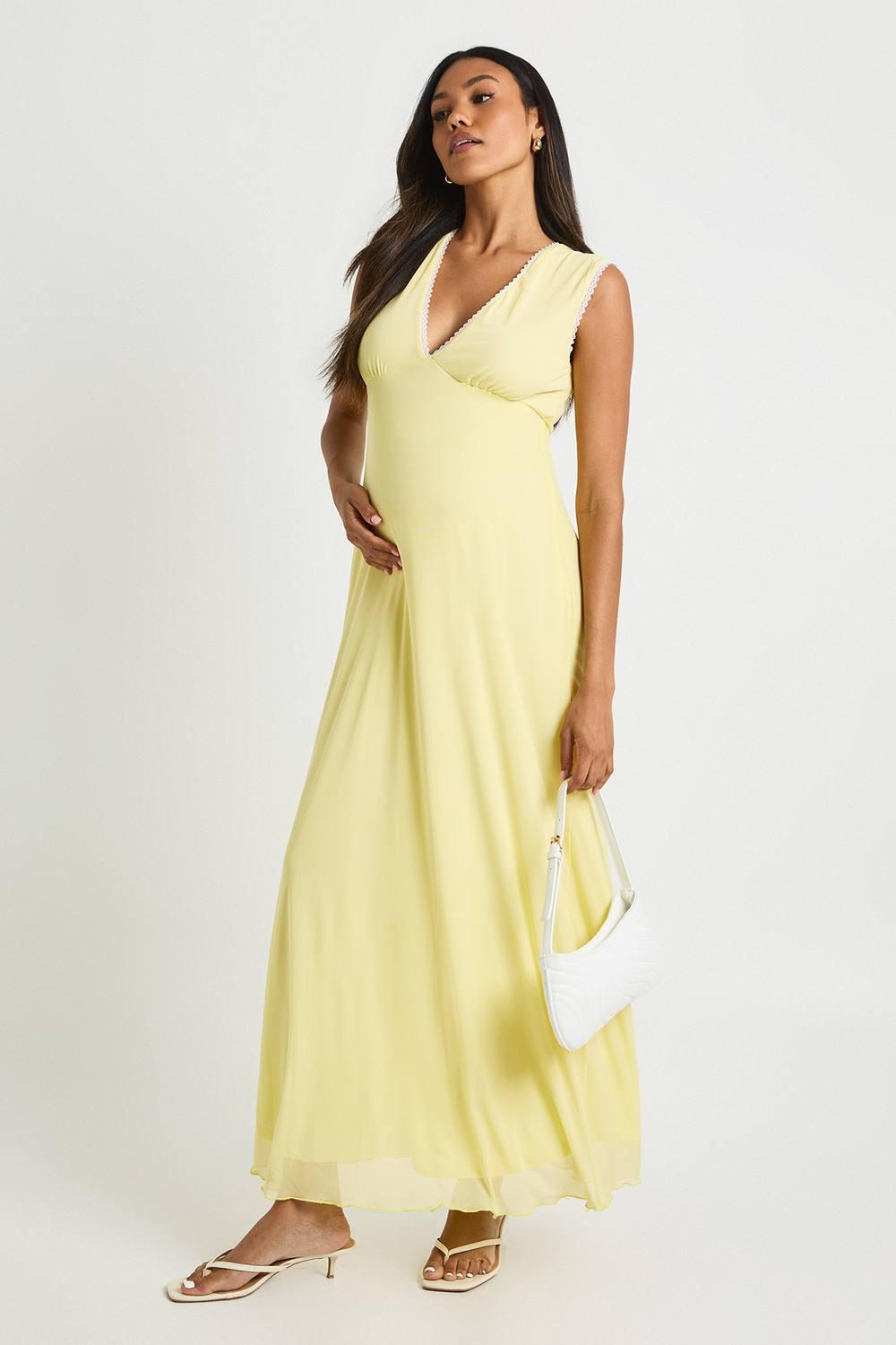 chinese dress ladies Yellow Short Sleeve Pocketed Maternity Maxi Dress main image 1